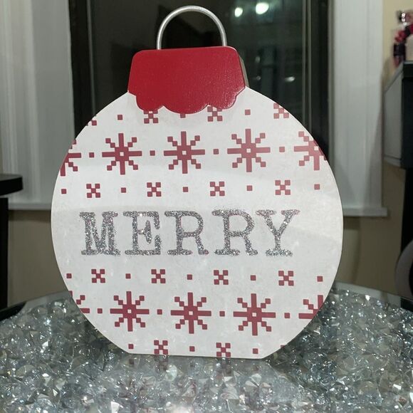 Eccolo wooden red white glitter merry Christmas Xmas ornament ho holiday decor - Picture 4 of 12